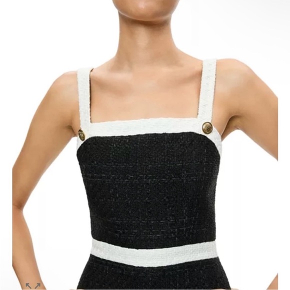 ALICE + OLIVIA Clarine Black White Trim Mini Square Neck Tweed Mini Dress Sz 10 - Picture 5 of 15